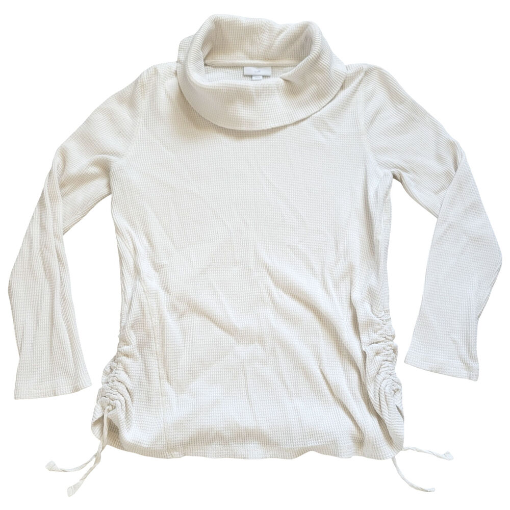 J.Jill Womens M White/Cream Waffle Knit Pullover Cowl Neck Turtleneck Sweater